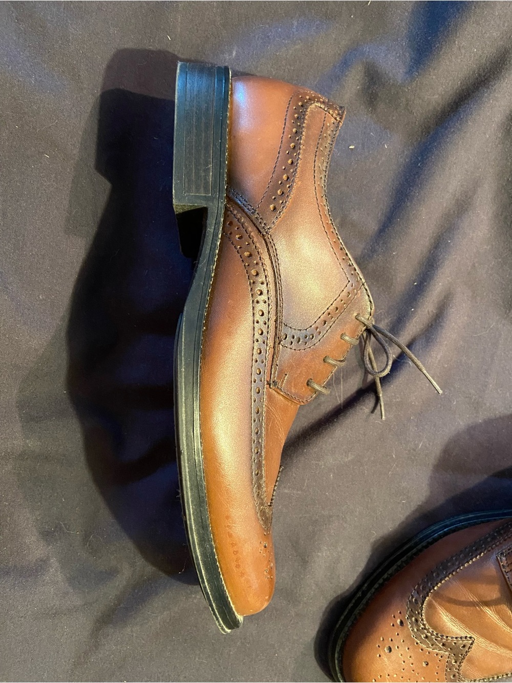 Chaps Men’s Brown Wingtip Dress Shoes size 10 M - Picture 4 of 6